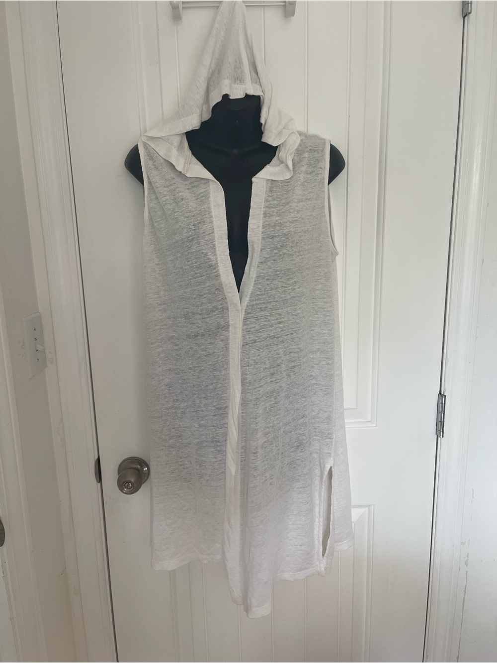Lightweight White Linen Hooded Swim Cover-Up Tunic